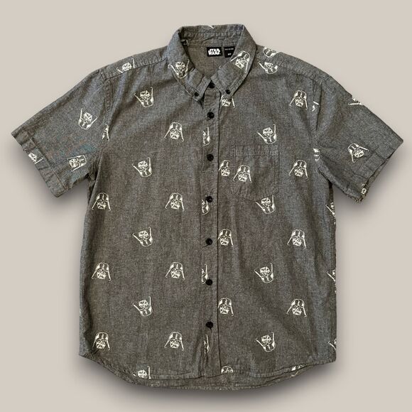 Star Wars Darth Vadar Men's Casual Button Down Shirt Size Medium Gray - Picture 1 of 16